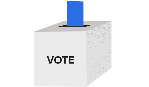A ballot goes into a ballot box with the text 'Vote'