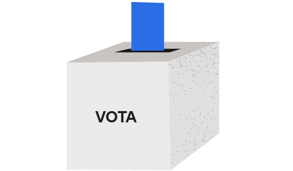 Una papeleta entra en una urna con el texto «Vota».