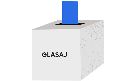 Glasački listić ulazi u glasačku kutiju s tekstom „Glasaj”